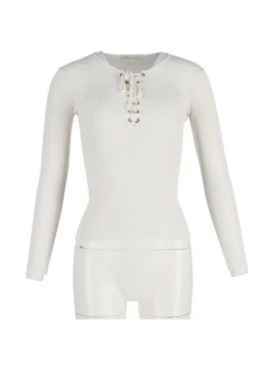 Pre-owned Maje Ribbed Lace-up T-shirt In White