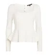 Maje Womens Ecru Peplum Square-neck Stretch-knit Jumper In White