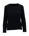 Maje Ribbed Long Sleeve Top With Pockets In Navy Blue Cotton In Blue