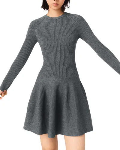 Maje Ribbed Mini Skater Dress In Gray