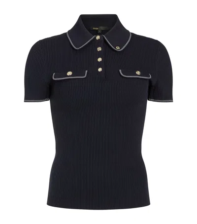 Maje Ribbed Polo Shirt In Black
