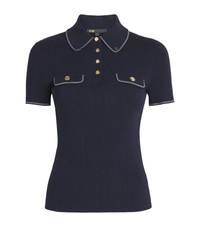 Maje Ribbed Polo Shirt In Blue