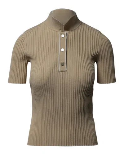 Maje Ribbed Polo Shirt In Beige Viscose