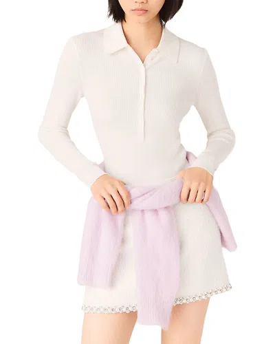 Maje Ribbed Polo Sweater In Neutral