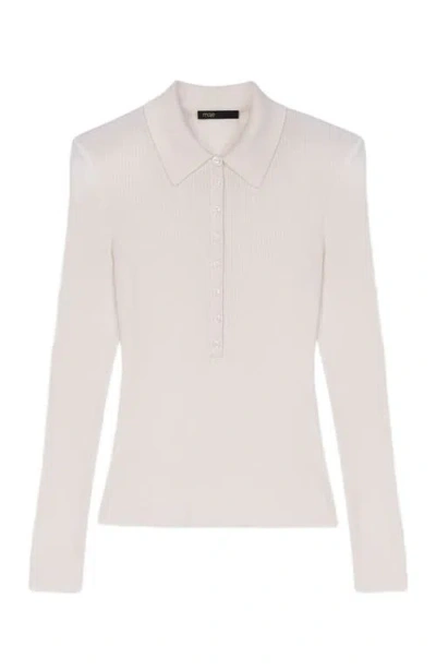 Maje Ribbed Polo Sweater In Neutral
