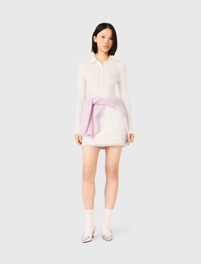 Maje Womens Ecru Polo-collar Ribbed Wool And Silk Jumper In White