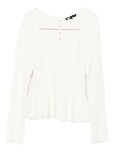 Maje Ribbed Square-neck Top In White