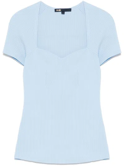 Maje Ribbed Top In Blue