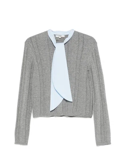 Maje Ribbed-knit Bow-detail Jumper In Grey