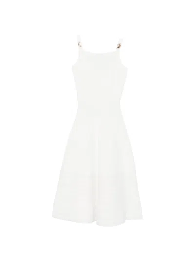 Maje Ribbed-knit Buckled-strap Midi Dress In White