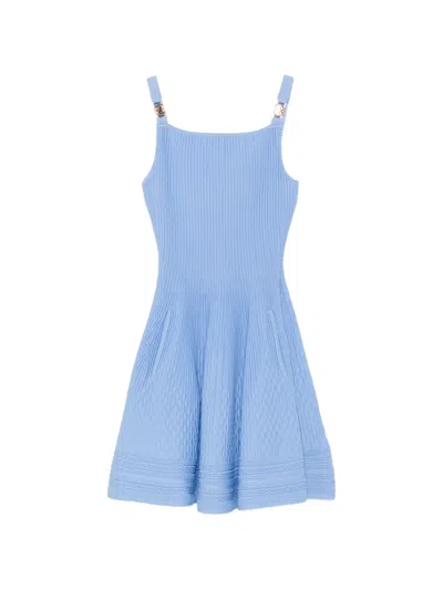 Maje Ribbed-knit Buckled-strap Mini Dress In Blue