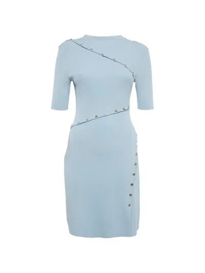 Pre-owned Maje Ribbed-knit Button-detail Mini Dress In Blue