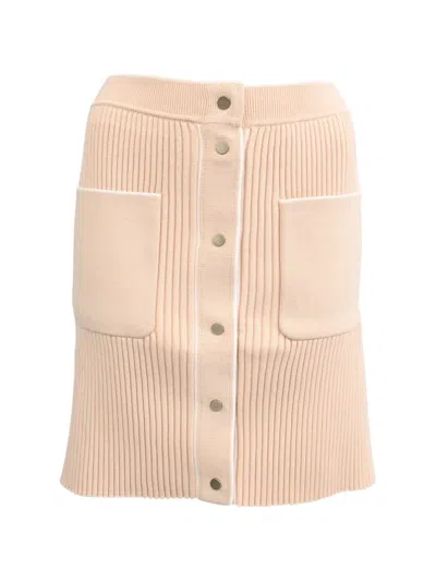 Pre-owned Maje Ribbed-knit Buttoned Skirt In Neutrals