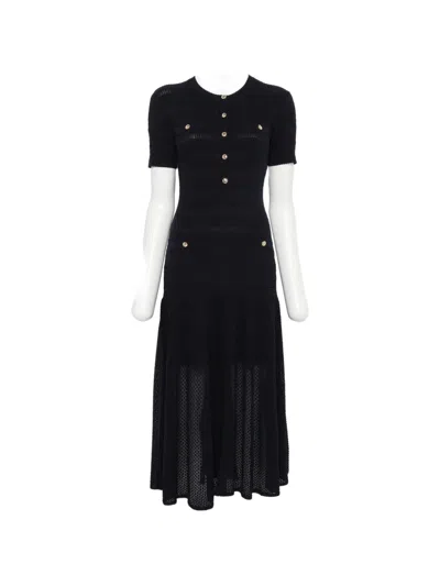 Maje Ribbed-knit Button-up Midi Dress In Blue