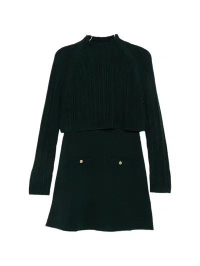 Maje Ribbed-knit Mini Dress And Sweater Set In Green