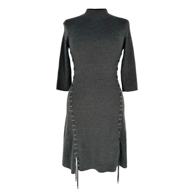 Pre-owned Maje Ribbed-knit Mini Dress In Grey Wool