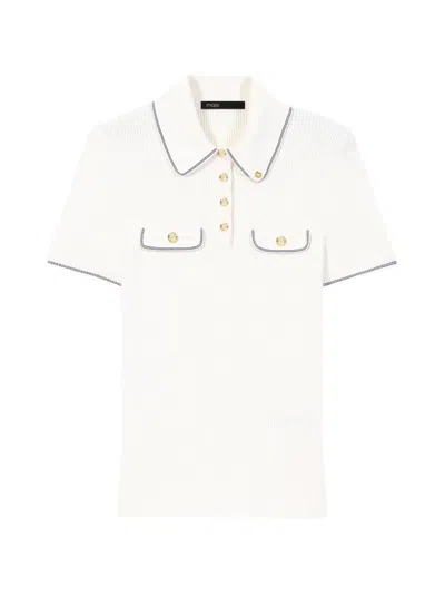Maje Ribbed-knit Polo Shirt In Neutral
