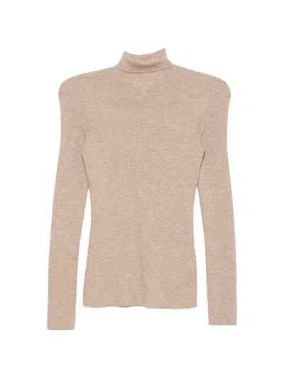 Maje Ribbed-knit Roll-neck Sweater In Neutral
