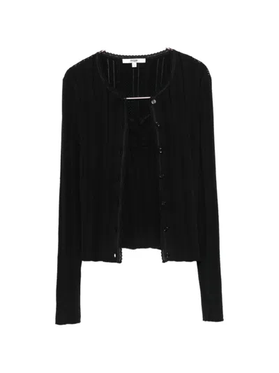 Maje Ribbed-knit Scalloped-edge Cardigan And Top Set In Black