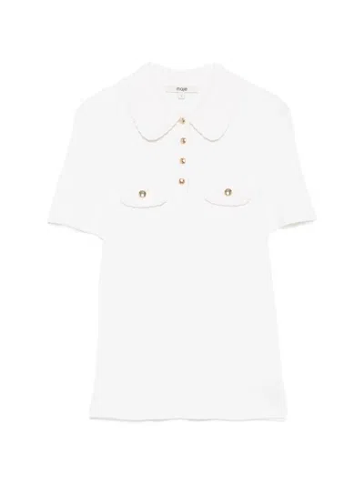 Maje Ribbed-knit Short-sleeve Polo Top In Blue