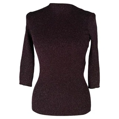 Maje Ribbed-knit Top In Burgundy Viscose In Multi