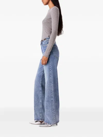 Maje Ribbed-knit T-shirt In Gray
