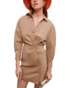 Maje Ribeige Wool-blend Mini Dress In Beige