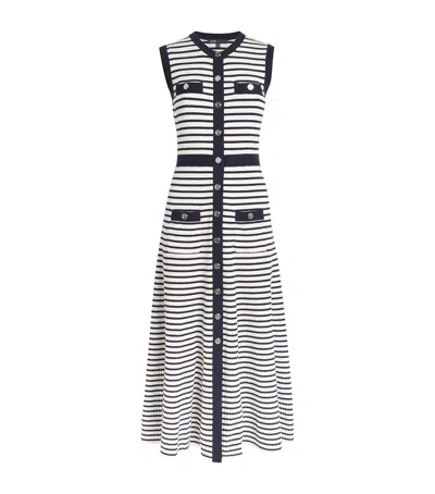 Maje Rib-knit Breton Stripe Midi Dress In Beige