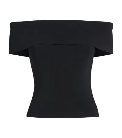 Maje Rib-knit Off-the-shoulder Top In Black