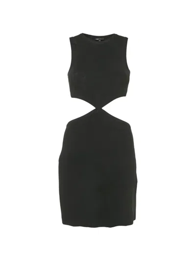 Pre-owned Maje Rib-knit Open-waist Mini Dress In Black