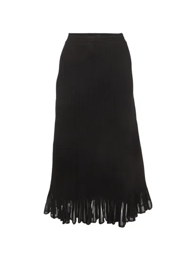 Pre-owned Maje Rib-knit Peplum-hem Midi Skirt In Black