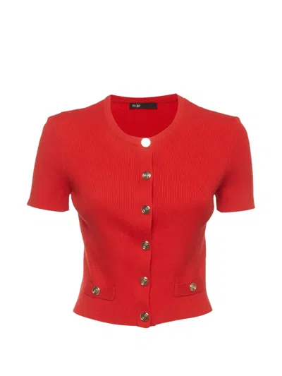 Pre-owned Maje Rib-knit Short-sleeve Cardigan In Red
