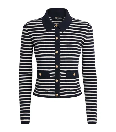Maje Rib-knit Stripe Cardigan In Blue