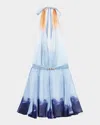 Maje Womens Tie-dye Halterneck Cotton Mini Dress Blue Tie And Dye Print In Blue Tie Dye Print