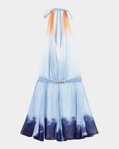 Maje Womens Tie-dye Halterneck Cotton Mini Dress Blue Tie And Dye Print