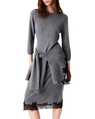 Maje Ridentelle Wool Lace Hem Dress In Gray