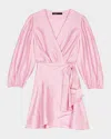 Maje Womens Roses V-neck T-waist Linen-blend Mini Dress In Pink