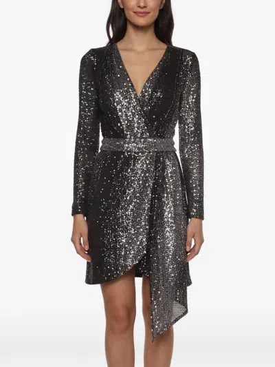 Pre-owned Maje Rileta Sequinned Wrap Dress In Black