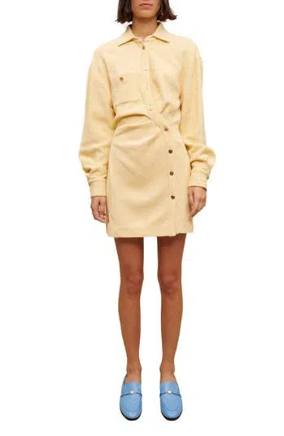 Maje Rillo Asymmetric Long Sleeve Tweed Shirtdress In Yellow