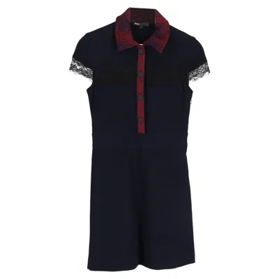 Maje Riloid Lace Trim Mini Collared Dress In Navy Blue Polyester