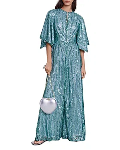 Maje Rilousa Sequined Maxi Dress In Green