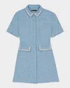 Maje Sequin Tweed Short Dress In Blue