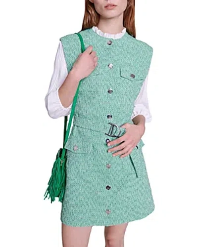 Maje Rinny Layered Look Mini Dress In Green