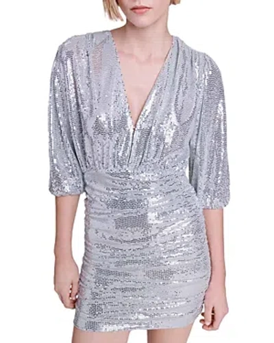 Maje Risilver Sequined Mini Dress In Silver