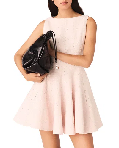 Maje Risolena Short Flared Tweed Dress In Pink