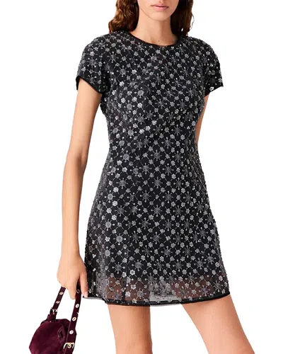 Maje Ristymi Rhinestone Mini Dress In Black