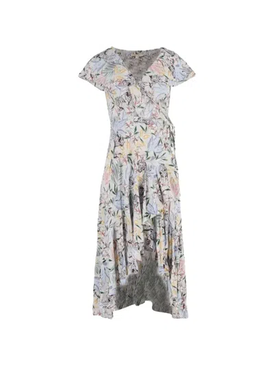 Pre-owned Maje Ritelle Floral-print Midi Dress In Neutral