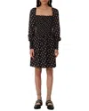 Maje Floral Long Sleeve Smocked Dress In Black