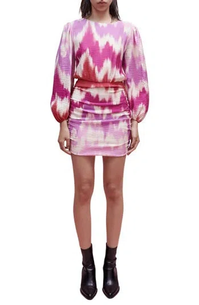 Maje Ritie Tie Dye Long Sleeve Blouson Minidress In Pink