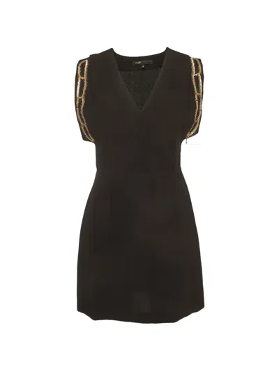 Pre-owned Maje Rivera Embellished Dress In Black